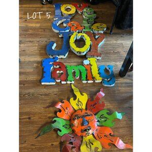 Recycled Metal Sign's  Decorative Wall Art Family Love Joy Cage Sun Large Lot 5